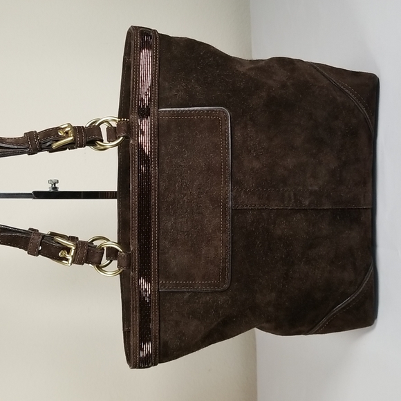 Coach Handbags - Coach Beaded Brown Suede Tote